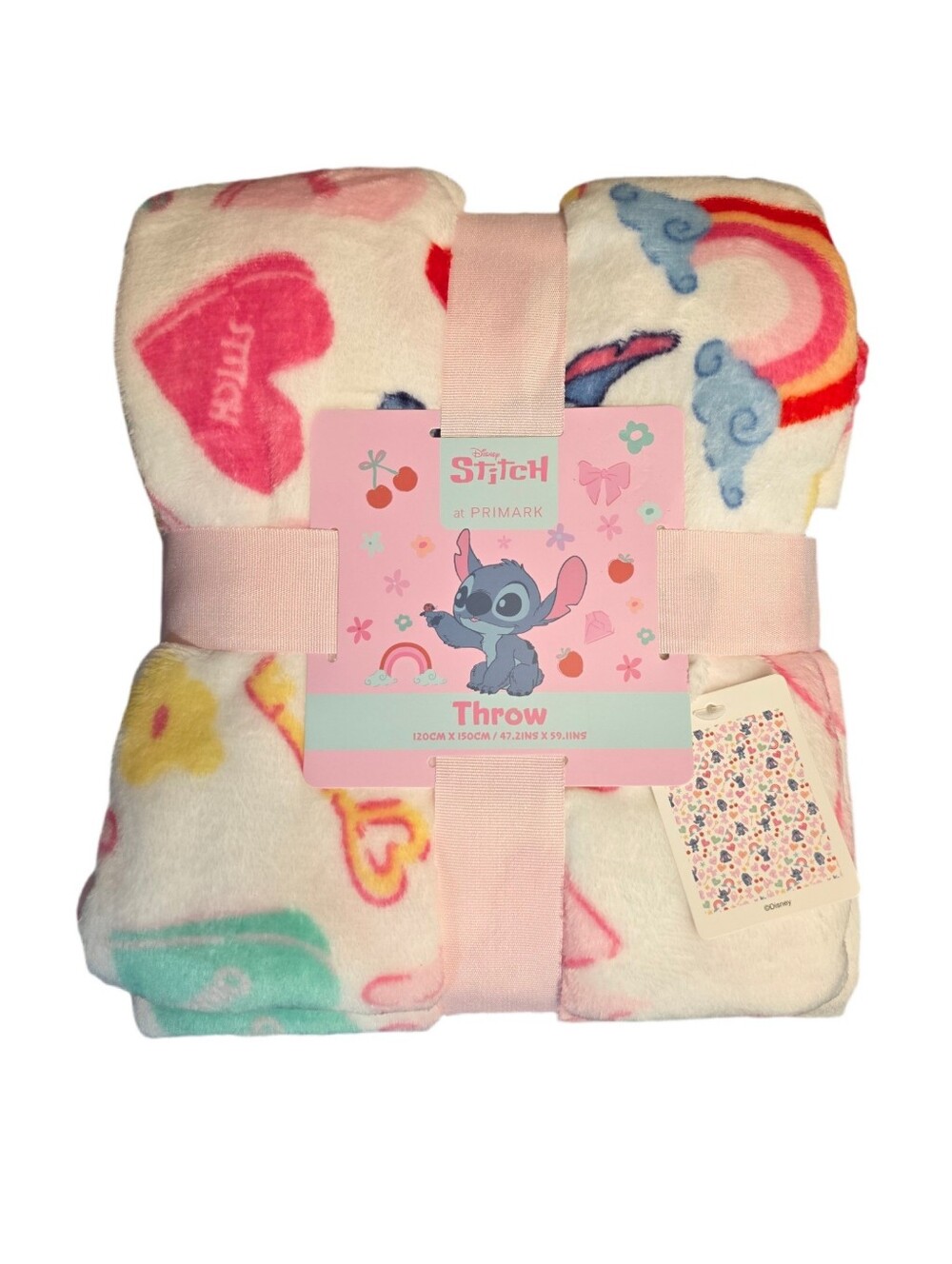Disney x Primark Stitch Hearts & Rainbow  Throw Blanket - SO SOFT! - NWT